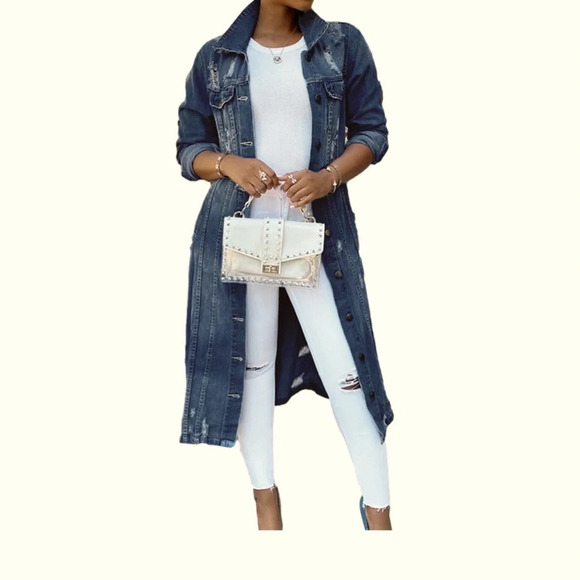 Women’s Long Denim JacketRipped Destroyed Distressed US M
